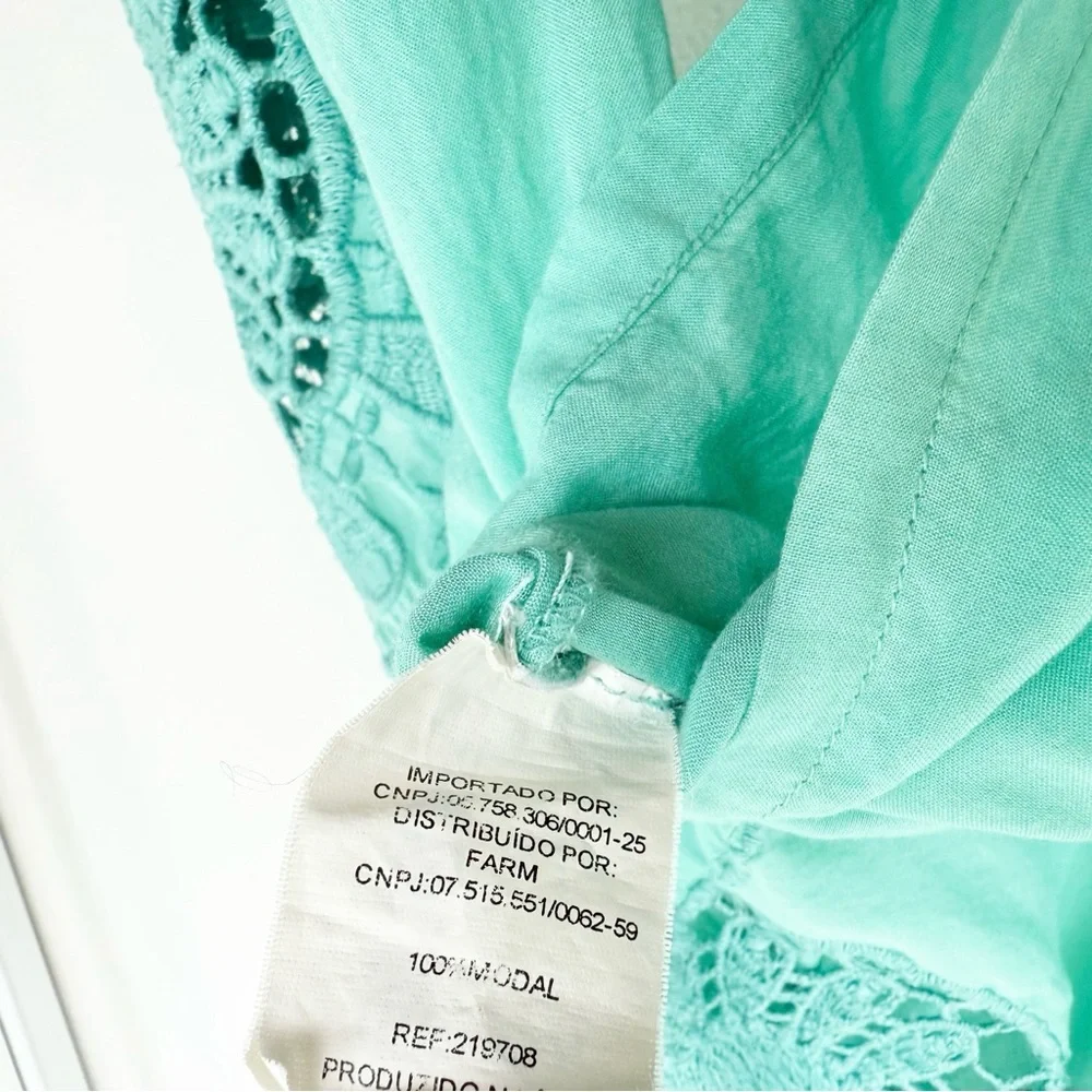 Farm Rio Turquoise Crochet Detail Long Sleeve Crop Top Size P